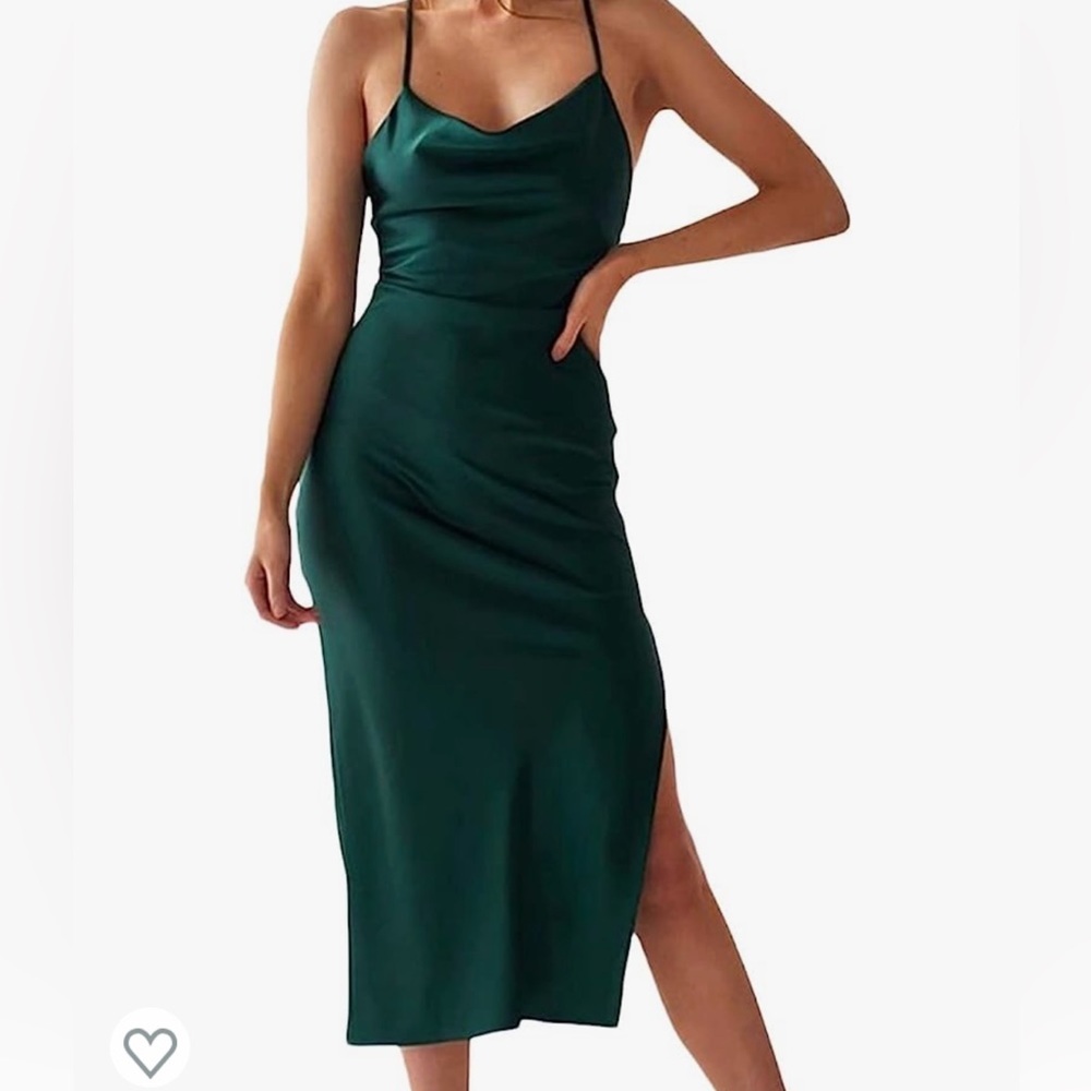 Green cowl neck midi dress